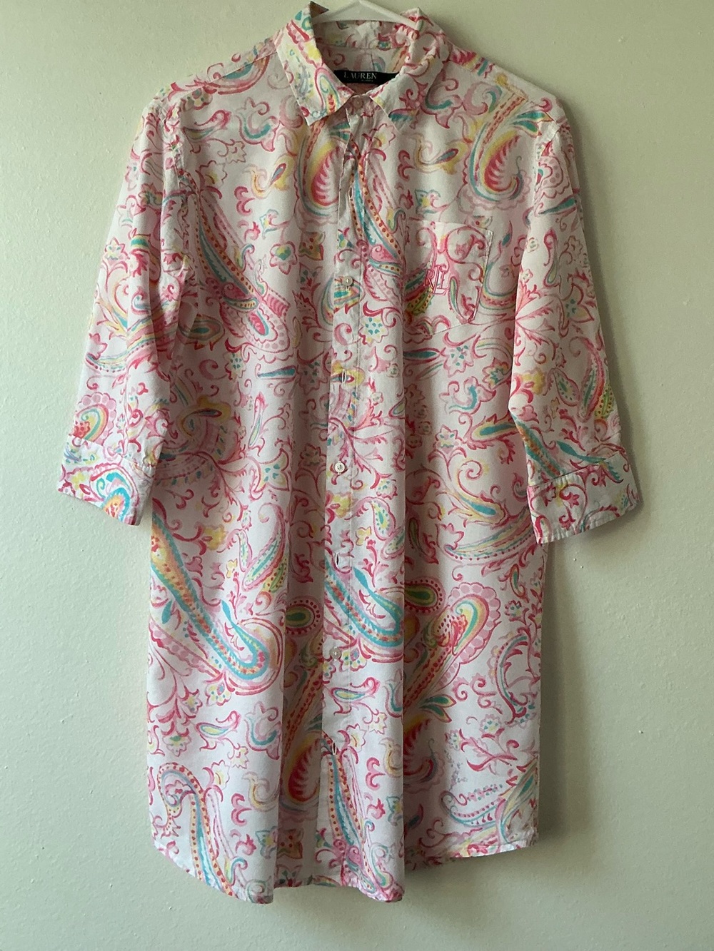 Lauren Ralph Lauren Paisley Button Down Sleep Shirt Nightgown M